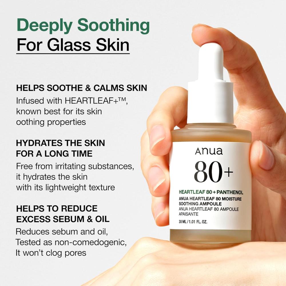 Anua Heartleaf 80 Soothing Ampoule 30ml – 80% Houttuynia Cordata Extract Calming Hydrating Serum for Sensitive Skin