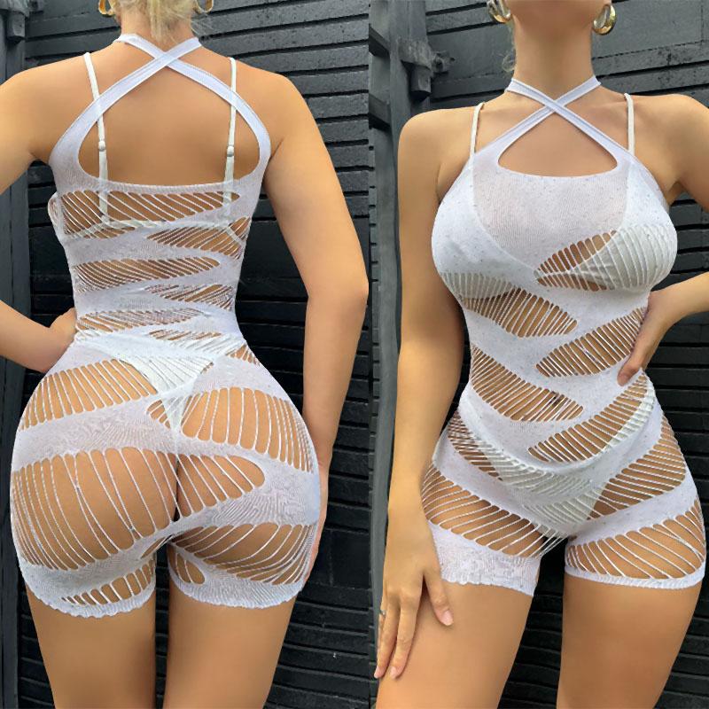 Sexy Sheer Fishnet Bodysuit Women Lingerie Erotic Striped Bodystocking Lace Underwear Fashion Sexy Set