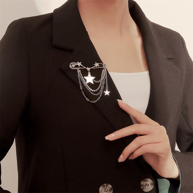 Schmuck Retro Diamant Stern Mond Sichel Kette Quaste Broschen Elegant Damen Kleidung Dekor Zubehör Tasche Anhänger Anzugnadeln