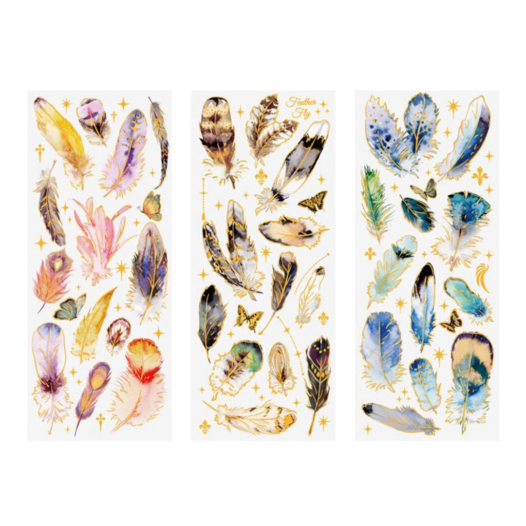 3 Piece Feather Journal Stickers PET Art Journal Embellishment Scrapbooking DIY Art Craft