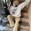 American Streetwear Vintage Oversized Crewneck Sweatshirt Winter Fleece Lined Casual Top