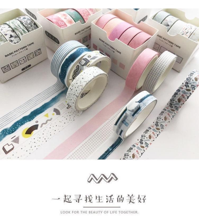 5Pcs / Pack Simple Colorful Basic Style Washi Tape Set DIY Scrapbooking Sticker Label Masking Tape School Office Supply