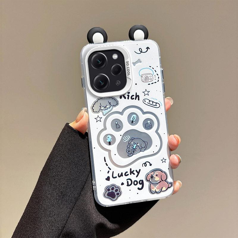 KEYSION Cute Ear Cartoon Case for Redmi 12 4G with Lanyard Soft Silicone+PC Shockproof Phone Back Cover for Xiaomi Redmi 12 5G