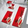 3pcs Christmas Red Background Snowflake Reindeer Pattern Bathroom Mat Set Toilet Seat Cover and Rug Bathroom Decoration Foot Mat