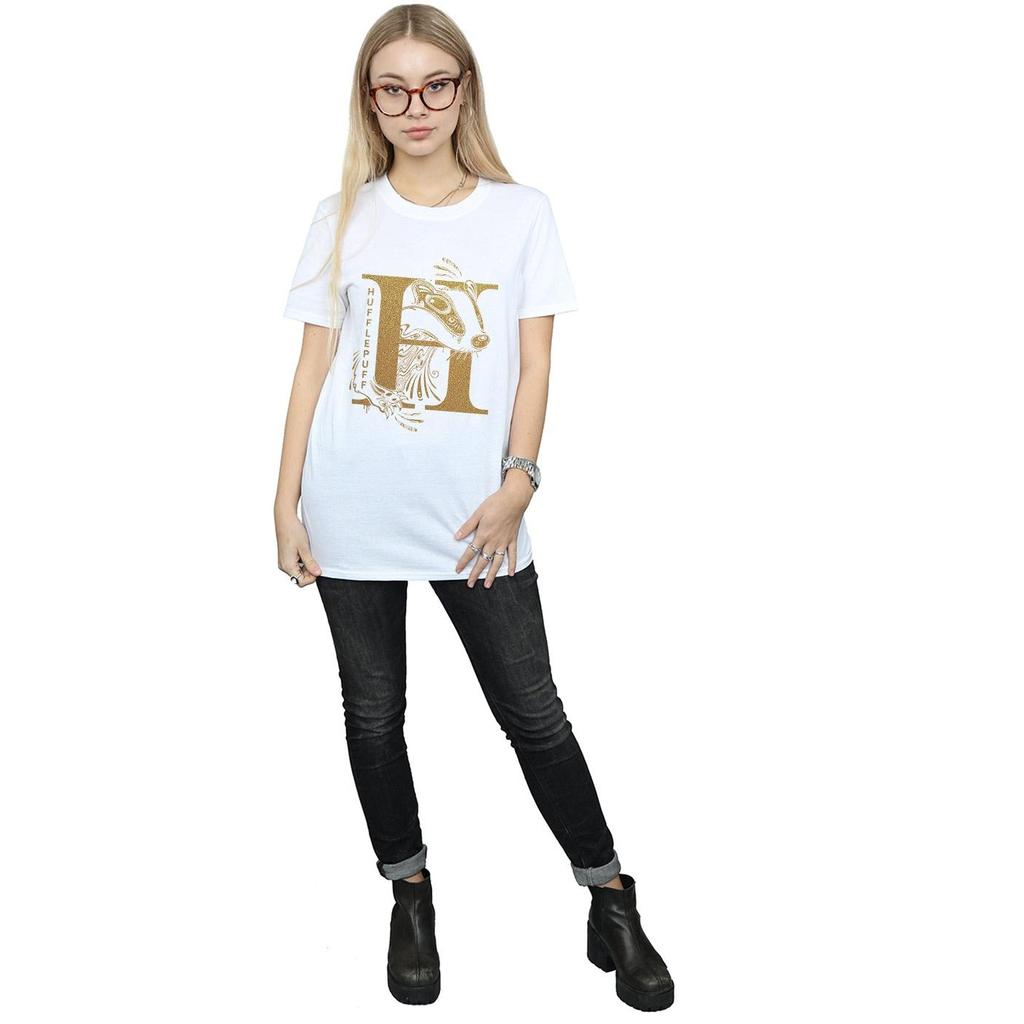 Harry Potter Womens/Ladies Hufflepuff Glitter Cotton Boyfriend T-Shirt