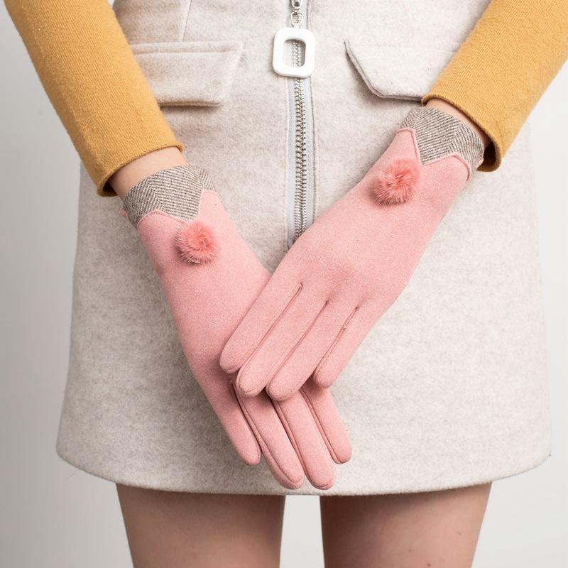 New Female Autumn Winter Non-Inverted Velvet Cashmere Full Finger Warm Lace Gloves Women Cotton Touch Screen Gloves G82