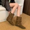 Small square head inner height increase belt buckle short boots women's autumn new temperament short thin boots