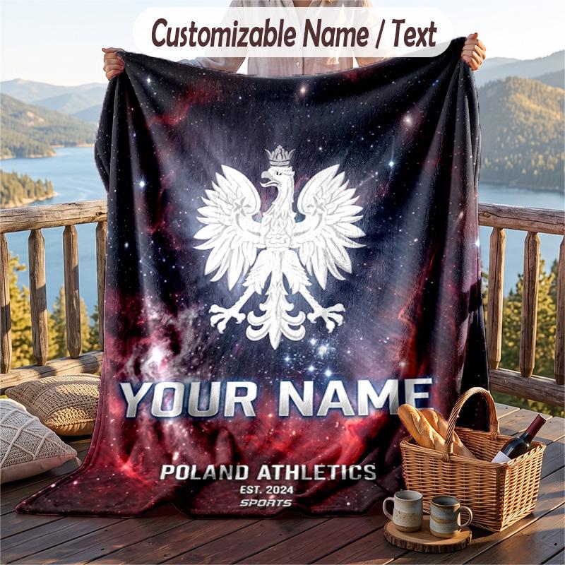 Flannel Blanket Poland Football Print Custom Name Text Soft Throw for Sofa Bed