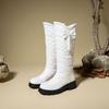 Winter Snow Shoes Round Toe Thick Heels 5cm Slip On Bowknot Waterproof Plush Warm Knee High Bota Big Size 43 44