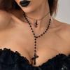 IngeSight.Z Goth Punk Y2K Doublelayer Metal Cross Pendant Necklace Women Vintage Black Crystal Beaded Choker Charm Jewelry Gift