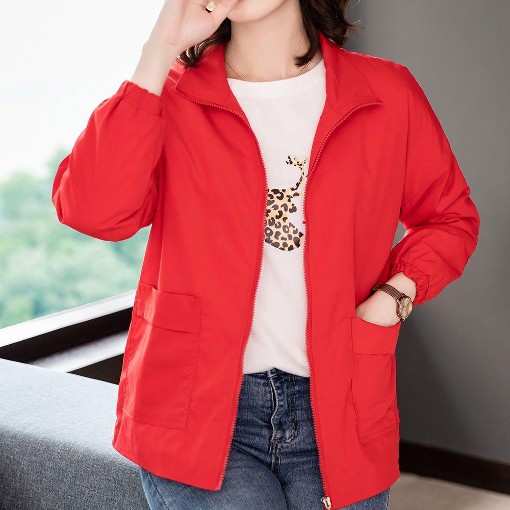 

Двухслойная женская ветровка больших размеров, весенне-осеннее короткое пальто, модная женская куртка с воротником-стойкой M-3XL 3XL красный