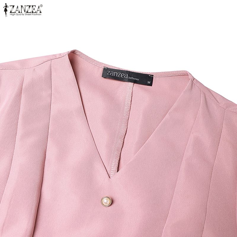 ZANZEA Women Casual V-Neck 3/4 Sleeve Loose Dress