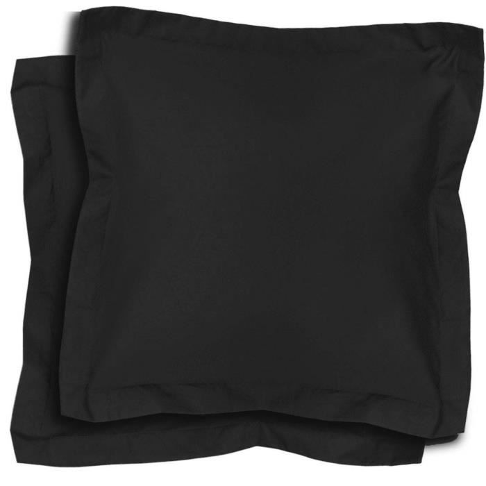 Pillowcases - Set of 2 - Black - 63x63 Cm - 100% Cotton - Piped Flat Ruffle