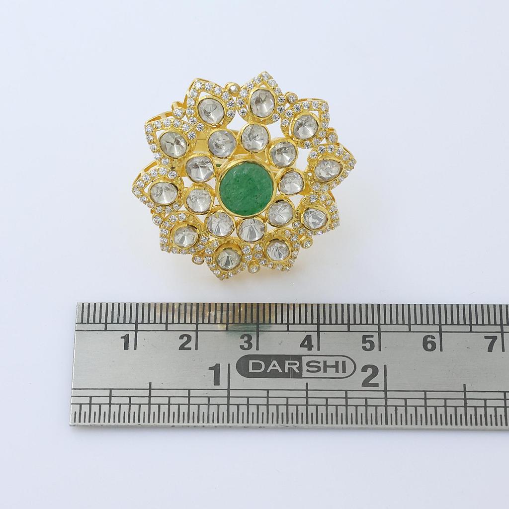 Indian Kundan Women Ring 925 Sterling Silver Handmade Jewelry, Gold Finish Kundan Ring, Statement Women ring Polki Ring, Moissanite Adjustable Ring