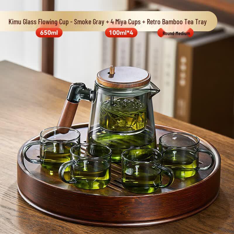 Yulao Walnut Wood & Glass Magnetic Infuser Tea Set