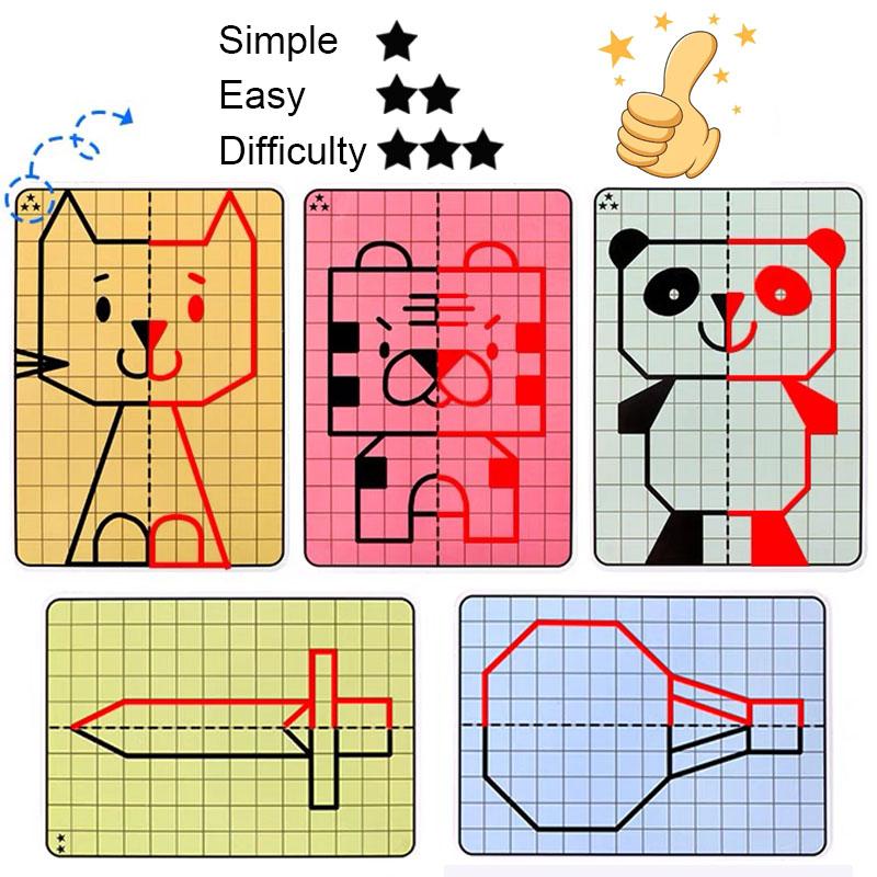 20/Patterns Kids Montessori Educational Game Symmetrical Drawing Toys Kids Pen Control Training Set Kids Reusable Painting Cards