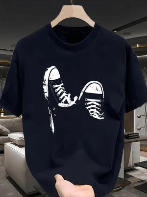 Men's Casual Short Sleeve Tee with Sneakers Graphic Printed Summer T-shirts Breathable Regularly Fit Casual Wear Printed Shirts