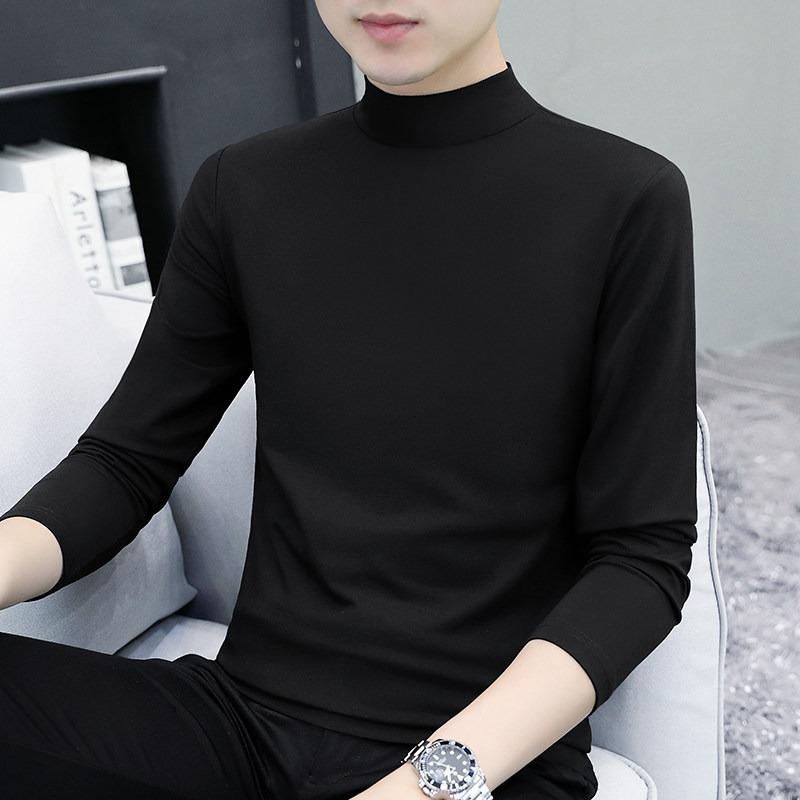 Men S Cotton Half High Neck Long Sleeve Loose Fit T Shirt