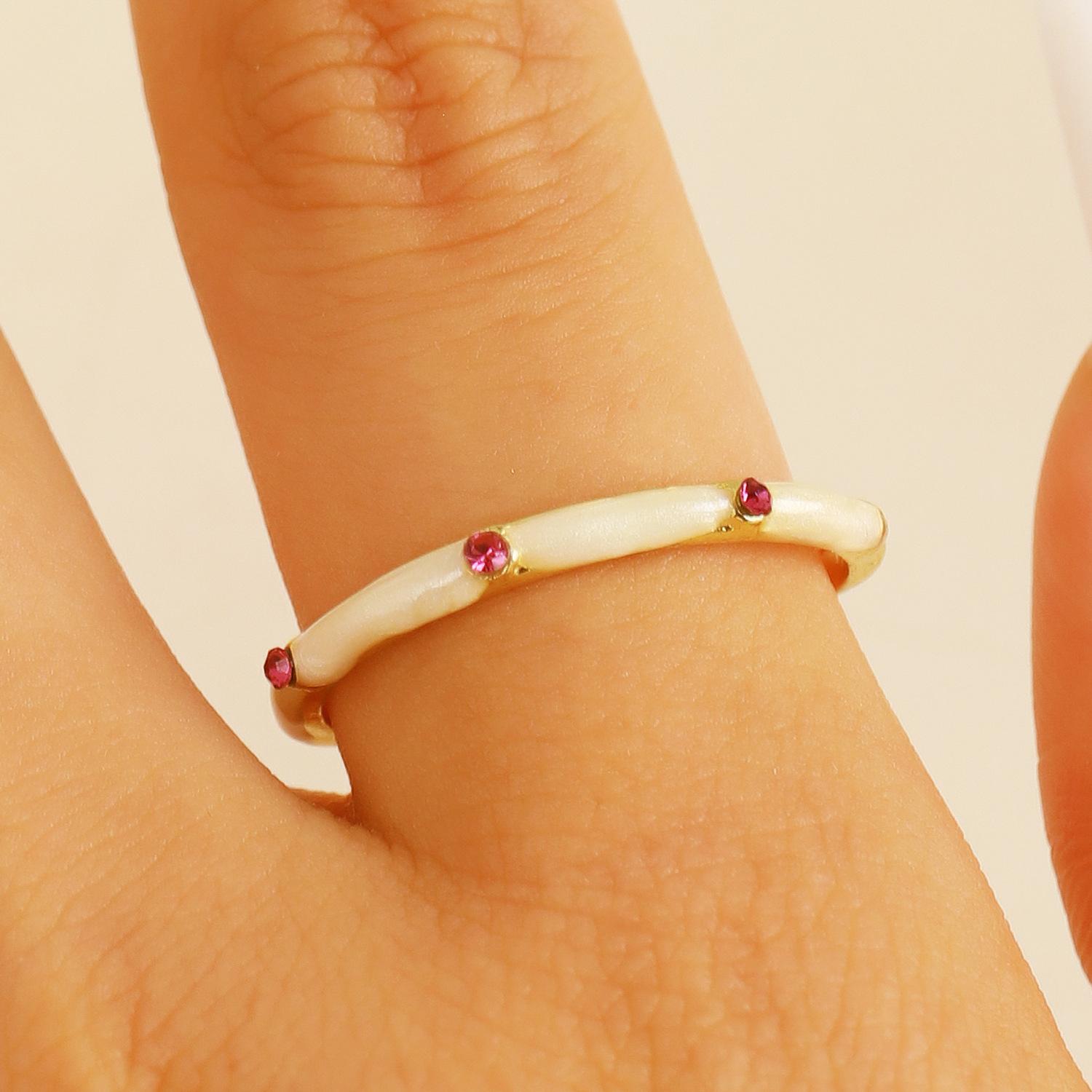 Cute Exquisite Macaron Enamel Heart Geometric Colorful Zircon Opening Ring for Women Gold Tone Stackable Rings Finger Jewelry resizable