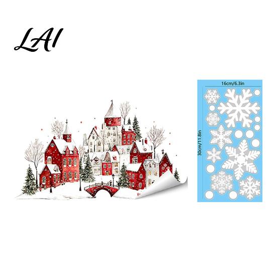 Glue Free Glass Adsorption Christmas Static Window Clings Snowy Town House Snowflake Decals Reusable Shop Decor Xmas Stickers Holiday for Home Cafe