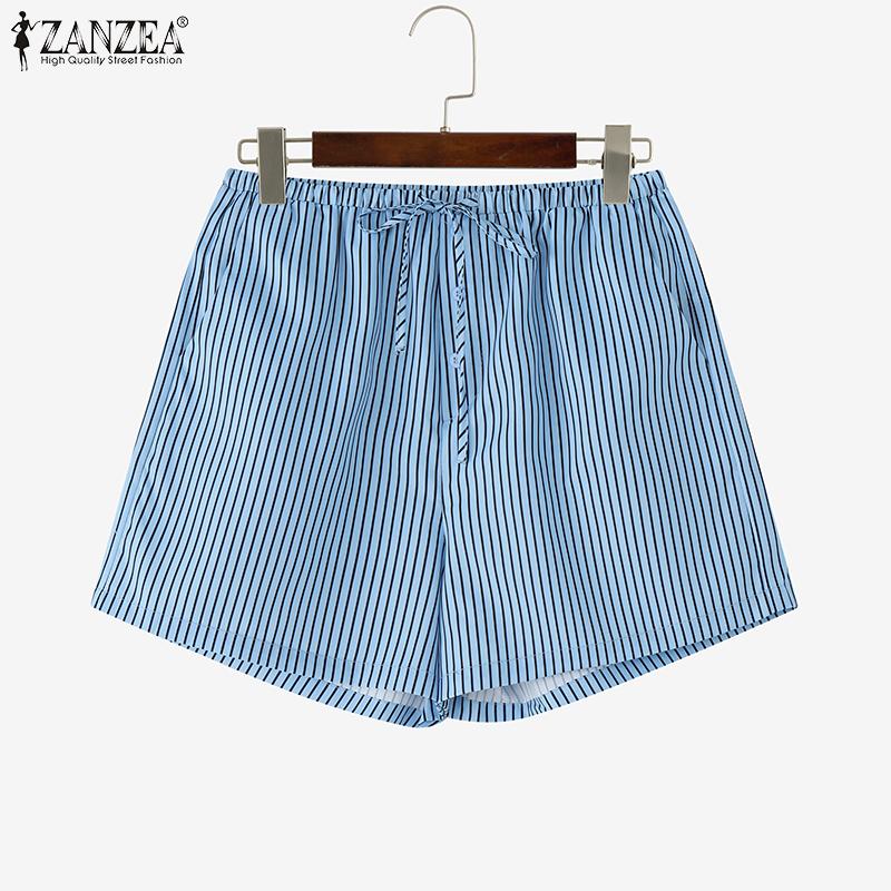 ZANZEA Womens Casual Drawstring Waist Summer Stripe Short Pants