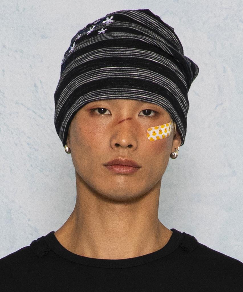 GLACK Gc085 Summer Stitch Stripe Snap Beanie (Black)