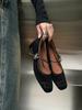 2025 Autumn New Retro Square Head Woven Light Mouth Single Shoes with Medium Heel Thick Heel Mary Jane Shoes Fashion Shoes Women