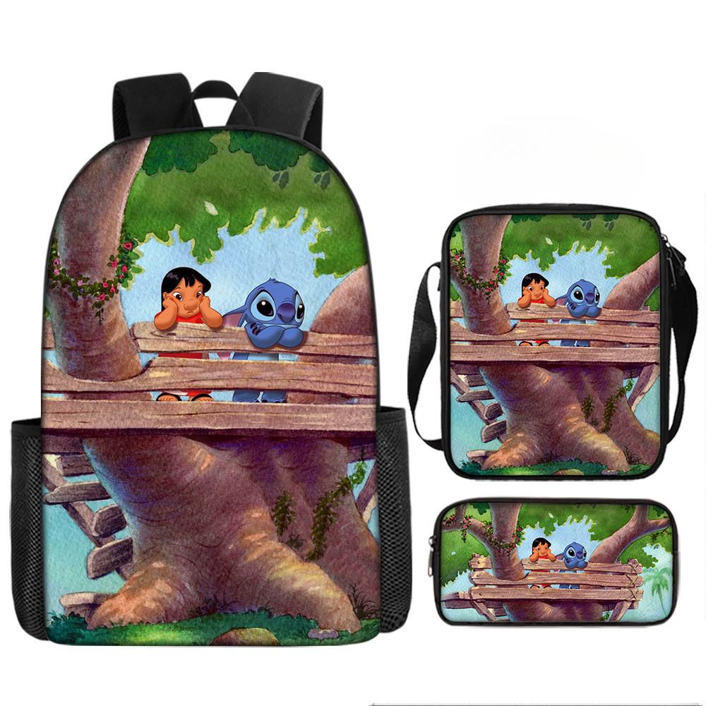 Disney Stitch School Backpack Oxford Cloth Lightweight Breathable Bookbag For Kids