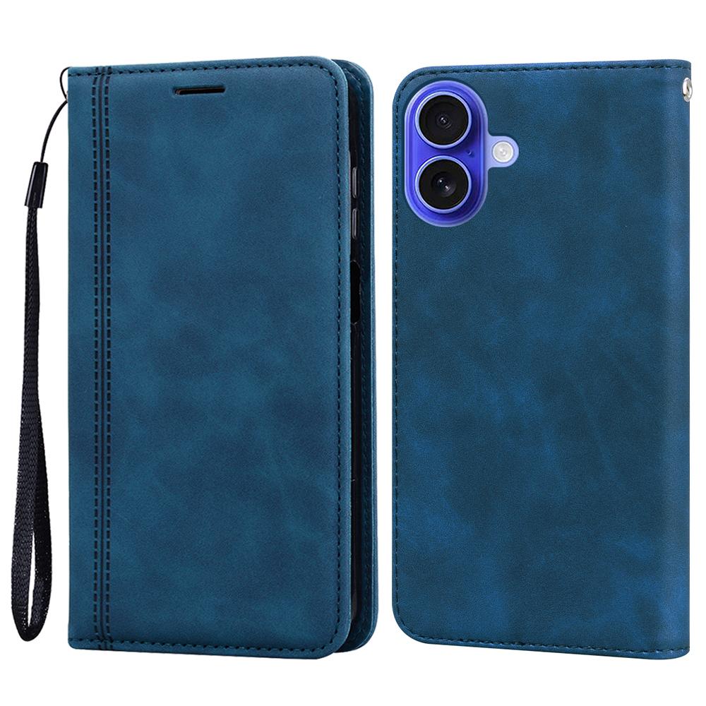 For iPhone 16 Case Business Style Magnetic Closure Leather Phone Cover with Strap