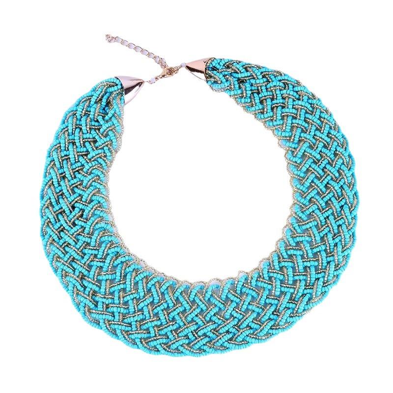 Colier Choker Boem Tricotat Manual cu Opt Șuvițe, Reglabil pentru Femei