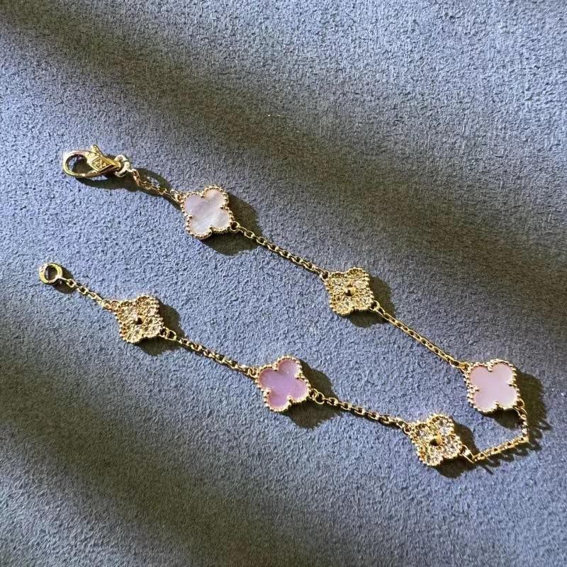 9MM Mini Six-flower Four-leaf Clover Bracelet White Mother-of-pearl Purple Chalcedony CNC Craft Simple and Versatile High-end Bracelet
