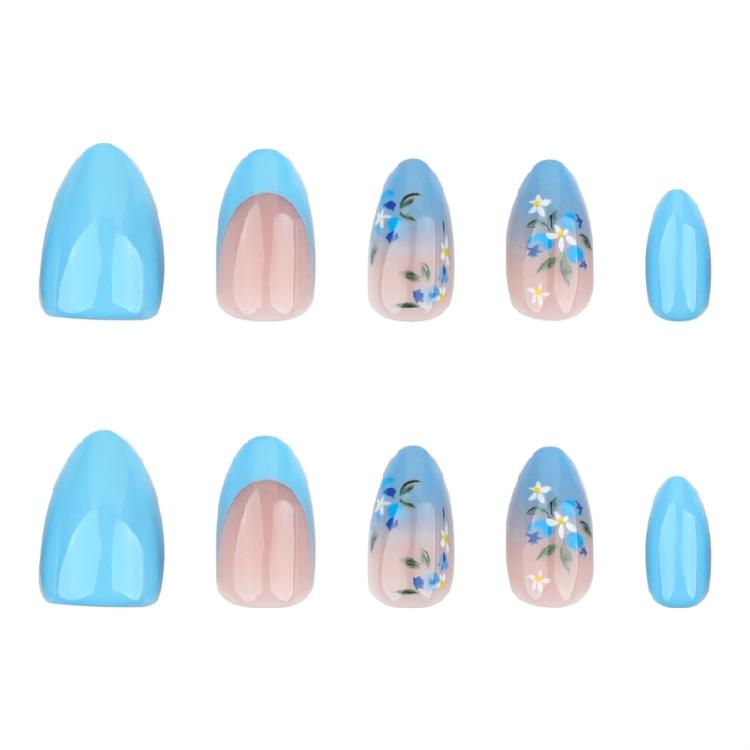24 Pcs Glossy Press On Nail Solid Color False Nail Lovely Flowers Stick On Nail French Tip Artificial Nail