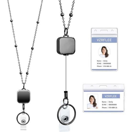 3Pcs/Set Colorful Teacher Lanyard with Retractable Reel Card Holders Women Wooden Beaded ID Badge Holder