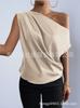 Women's Satin T-shirt Summer TK European and American Women's Clothing New Slanted Shoulder Solid Color Versatile Off-shoulder Top Women