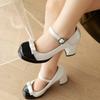 Chunky Heels Lolita Women Pumps Shoes Sweet Bowknot Mixed Color Vintage Mary Jane Shoes Patent Leather Platform Pumps Size 34-43