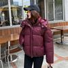 Women's Winter Puffy Hooded Puffer Jacket Solid Color Loose-Fit Short-Length Warm Jacket