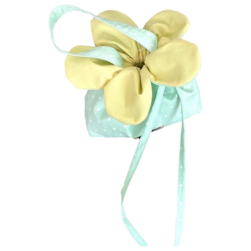 Bundle Pocket Canvas Shoulder Bag Polka Dot Flower Handbag Flower Drawstring Crossbody Bag  Travel