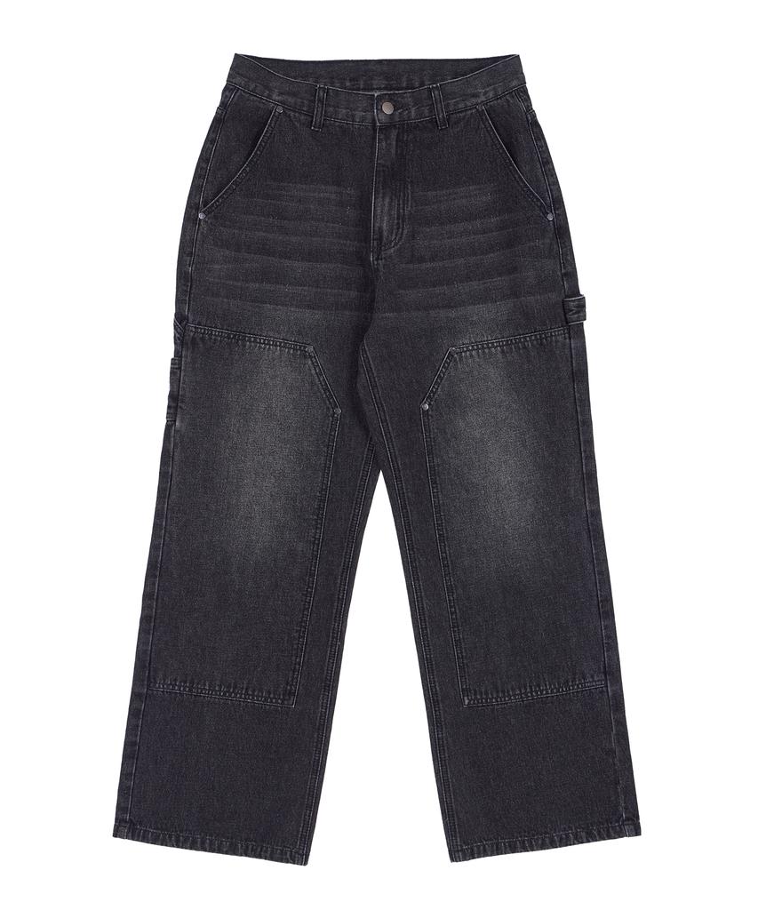 Biel Double Knee Carpenter Vintage Washed Work Denim Pants Black
