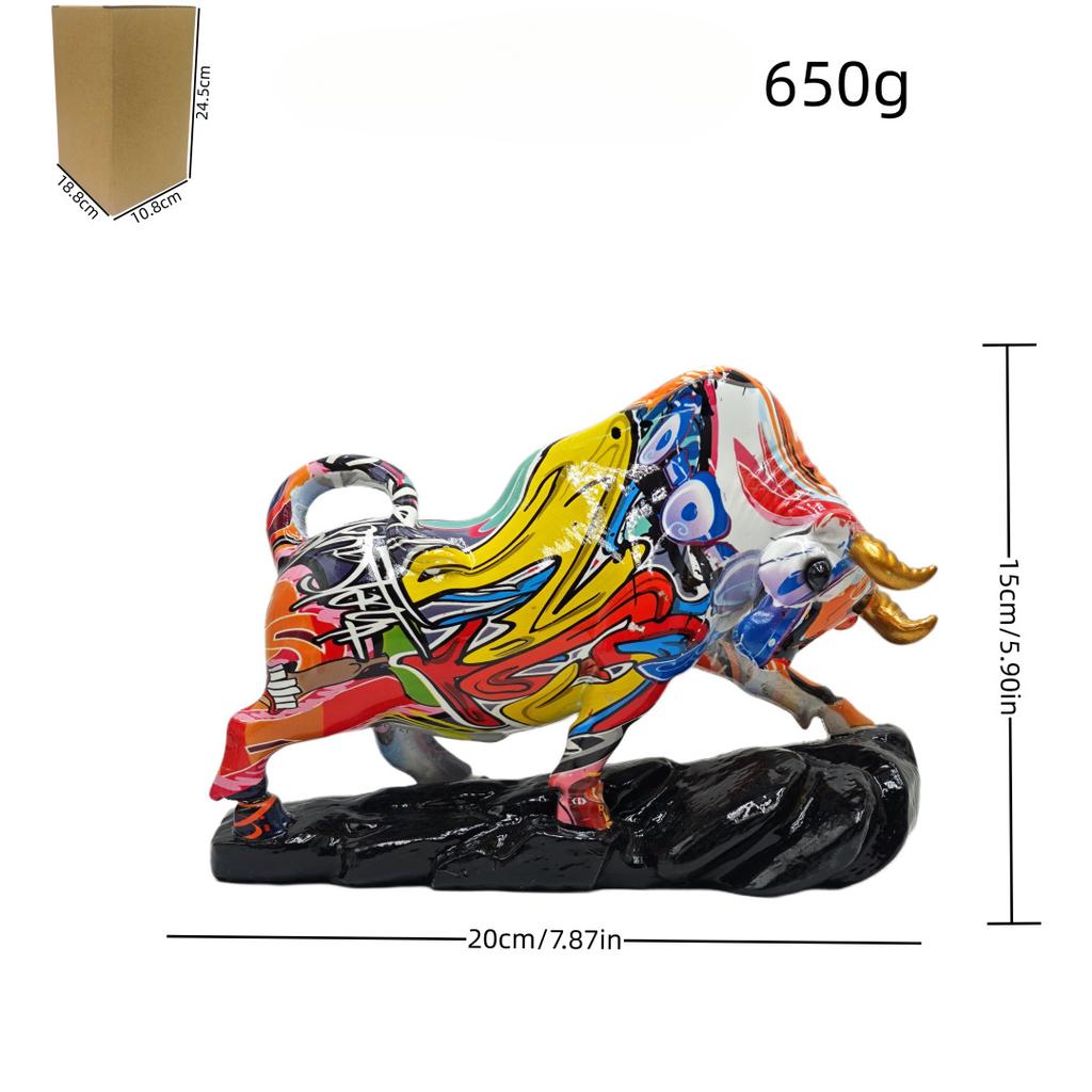 Creative Water Transfer Colorful Wall Street Bull Ornament, Resin Craft For Home Living Room Entrance Desktop Decoration