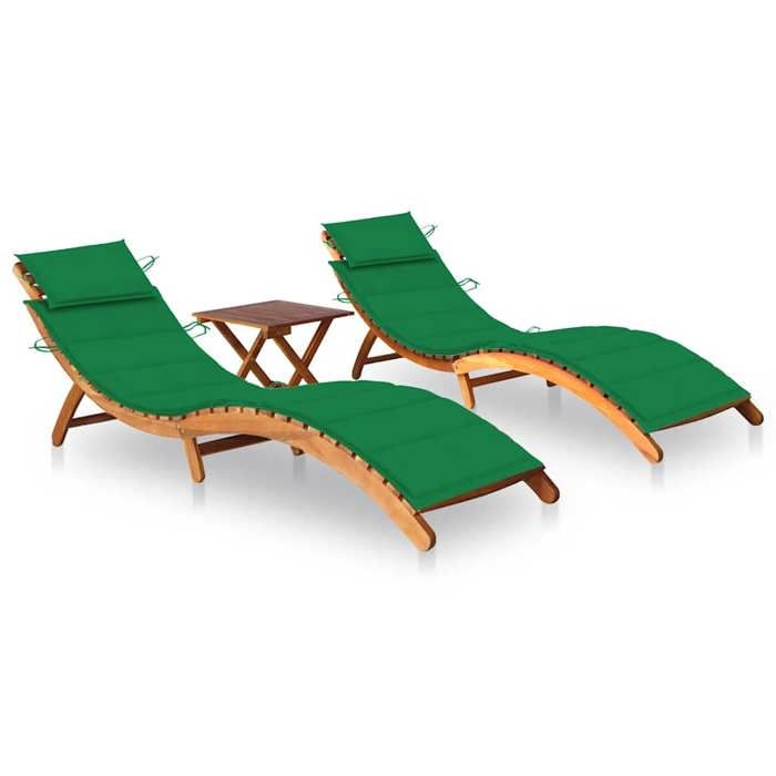 VidaXL Lot de 2 Chaises Longues avec Table avec Coussins, Bain de Soleil, Transat de Terrasse, Siège de Jardin Patio 3077381