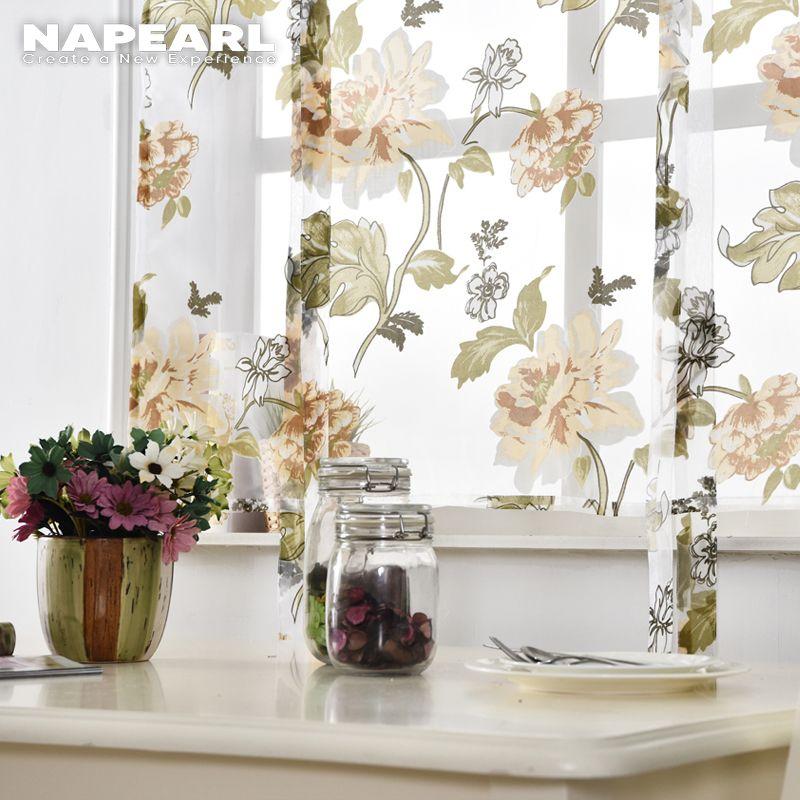 1PC NAPEARL Short Window Sheer Curtain Kitchen Fashion Decorative Curtains Floral Print Tulle For Home Decor
