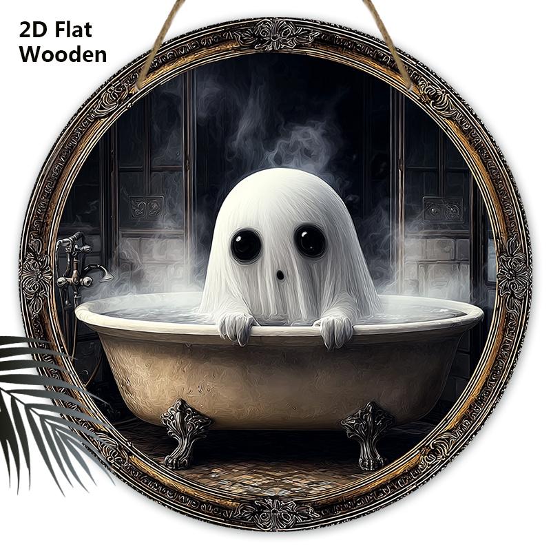

Halloween Wooden Sign with Ghost Pattern - Unique Figurine Ornaments - Ideal for Front Door, Bathroom, Room Decor 20cm/7.87in белый