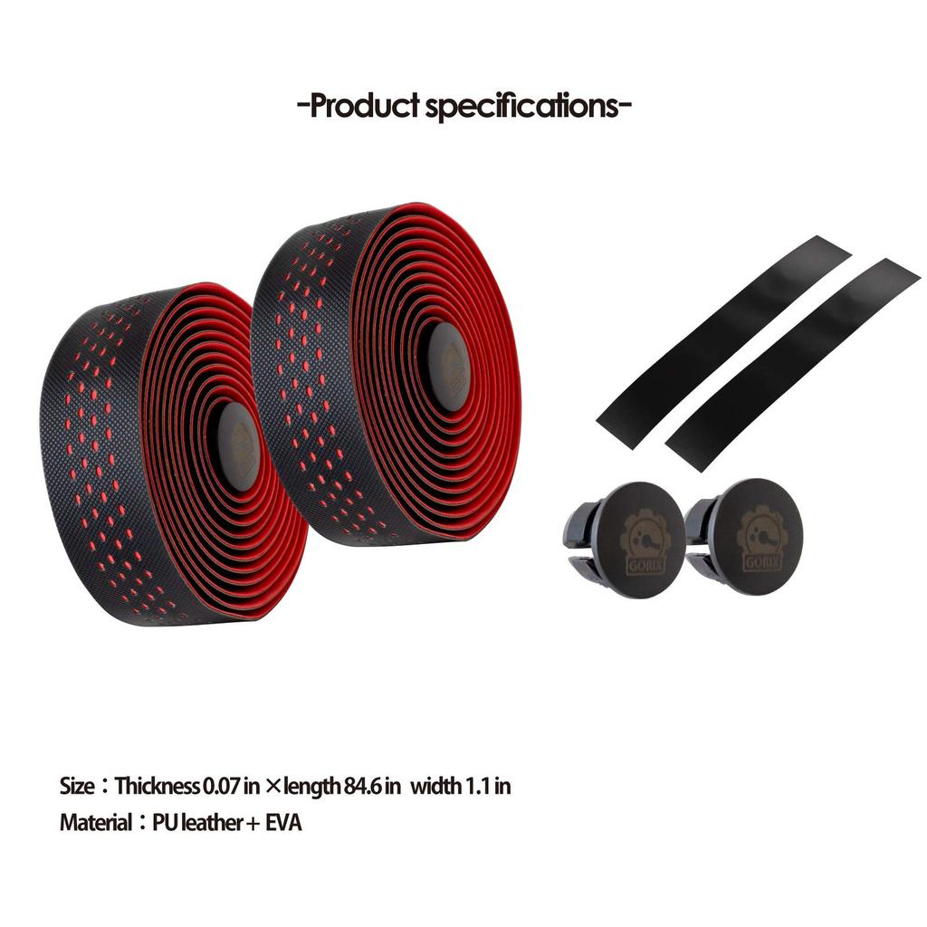 GORIX Road Bike Bar 2 Colors Black X Red Tape, (GX-063BD), Anti-Slip, Shock-Absorbing,