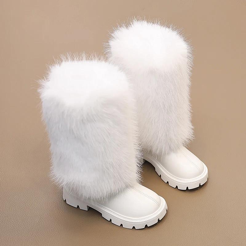 Girls High Boots Children Warm Princess Leather Boots Soft Soled Kids Fashion Long Boots Anti-Slippery All Match 2024 Winter New
