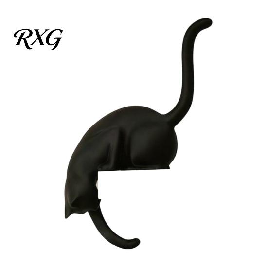 Creative Jewelry Hook Cat with Lantern, 3D Printed LED Light Decorative Modern Entryway Decor Wall Hook, Shelf for Bookshelf Desk And