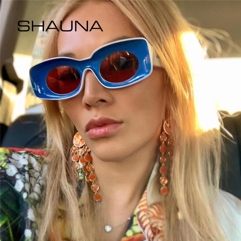 

SHAUNA двойные цвета Ins, популярные модные прямоугольные солнцезащитные очки, женская мода, вогнутая оправа, яркие цвета, мужские оттенки UV400