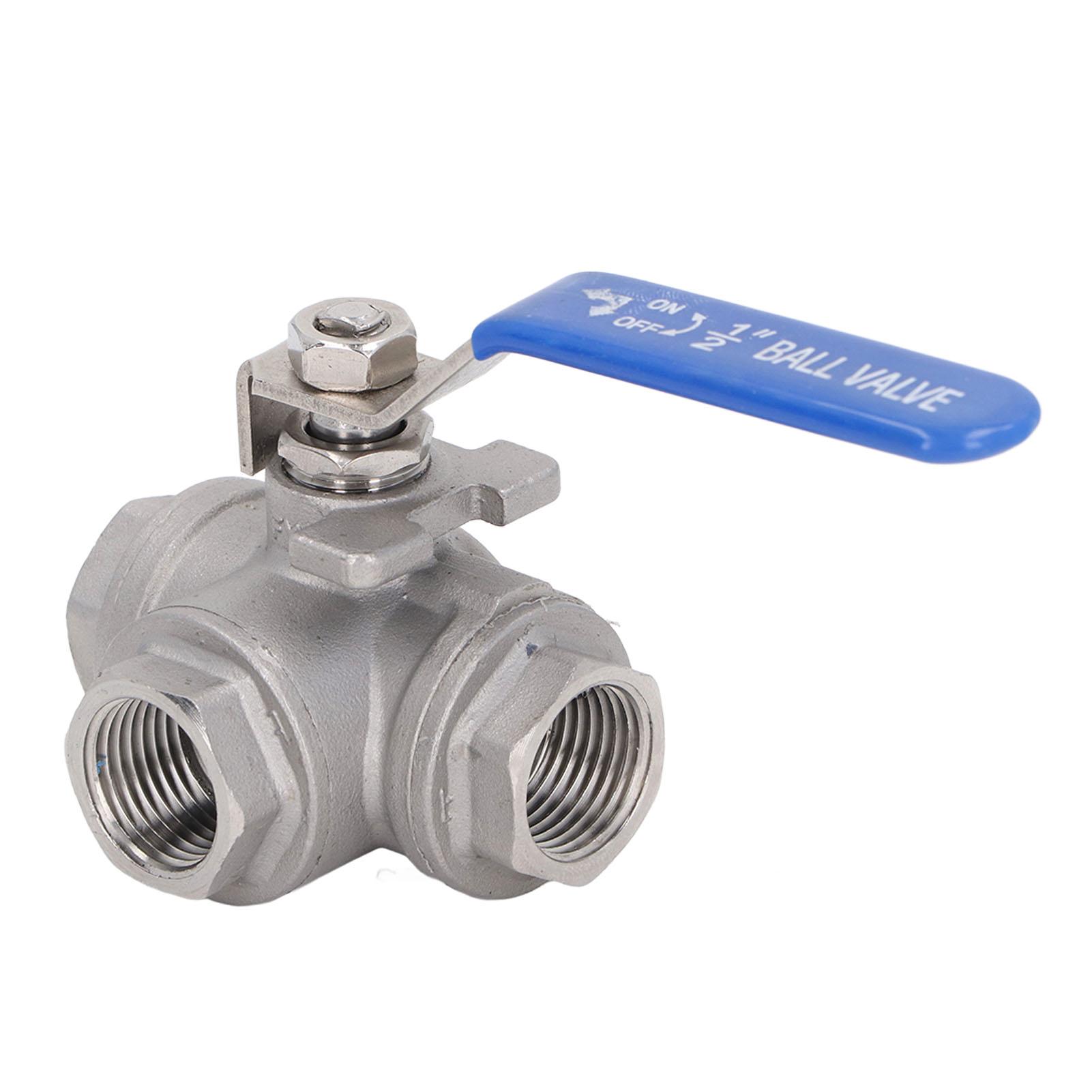 

3 Way Ball Valve 1/2in DN15 3/4in 304 Stainless Steel Female Thread L Type Ball Valve Manual Drive for Water Oil Gas 1/2