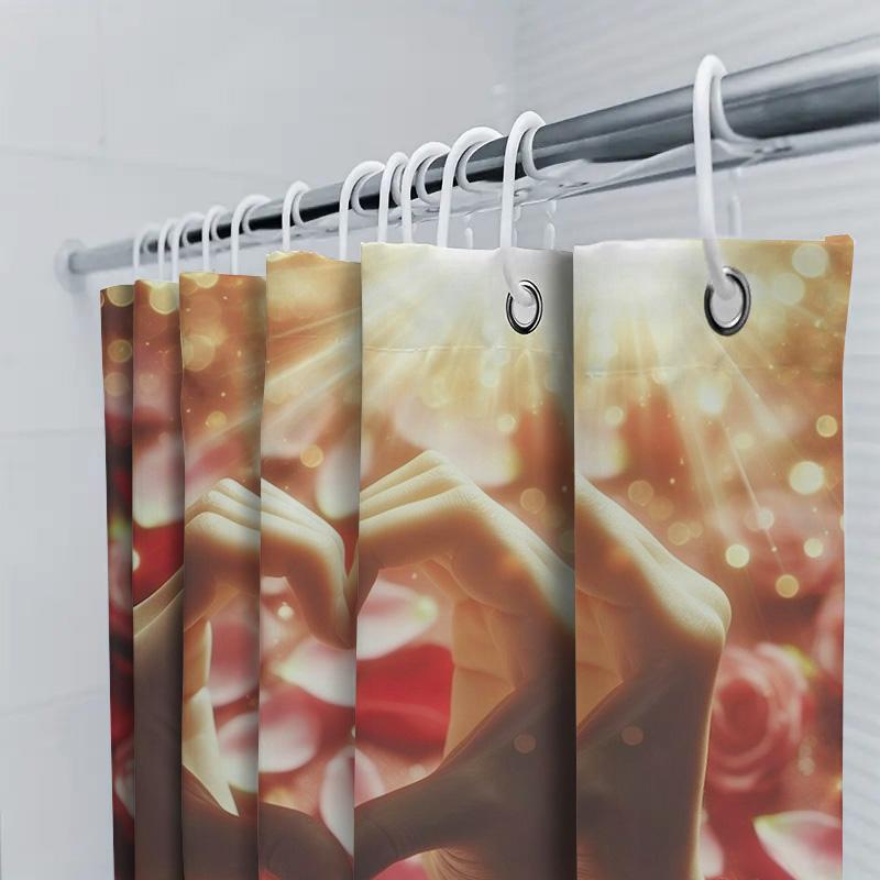 3D Heart Hands Shower Curtain | Romantic Rose Petals Bathroom Decor