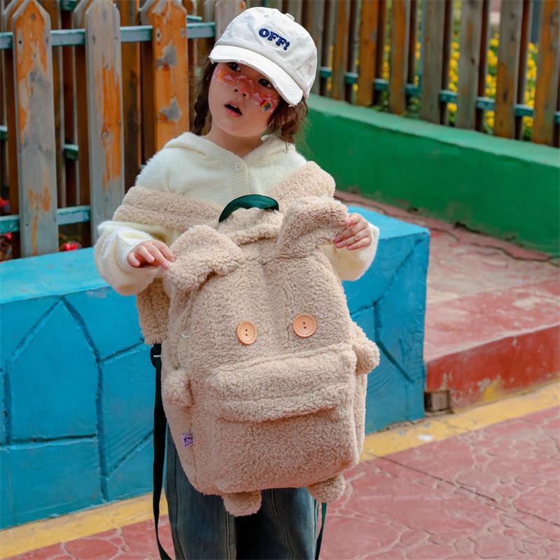 Очаровательный плюшевый рюкзак-кролик в японском стиле для детей, с большой вместимостью и комфортом хаки