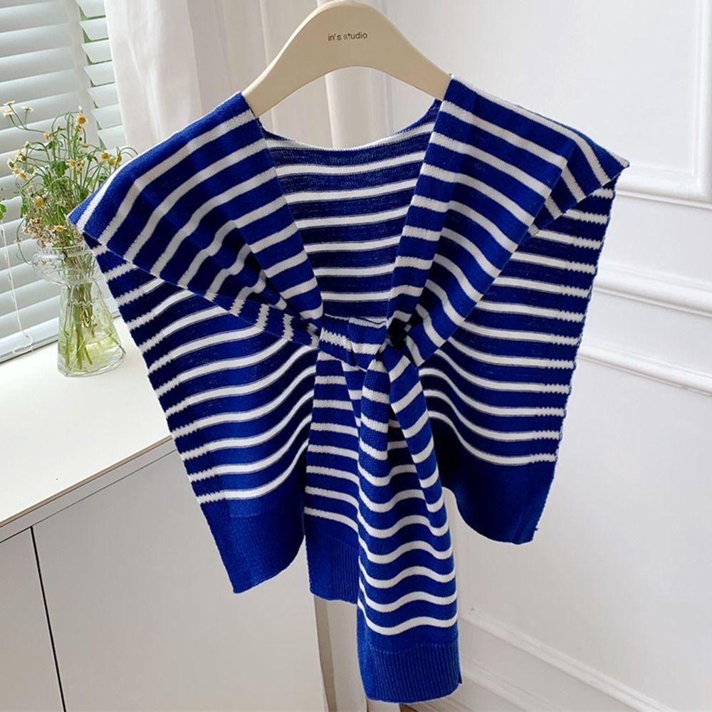 For Men Fake Collar Cape Wool Stripes Wraps Korean Style Scarves Knitted Shawl Female Wool Scarf